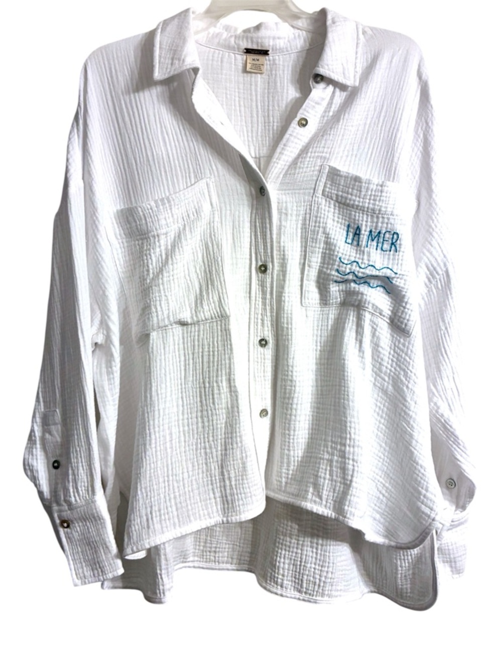 🌊 Magaschoni La Mer embroidered organic cotton gauze button up M